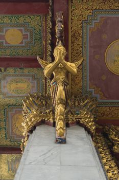 Bangkok, Thailand - August 29, 2015 : Thai art on roof at Thai temple (Wat Thai).