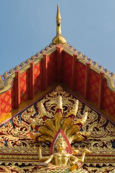 Bangkok, Thailand - December 7, 2015 : Thai art on roof at Thai temple (Wat Thai).