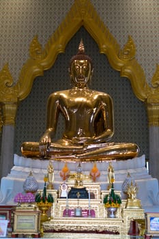 Bangkok, Thailand - March 11, 2016 : Thai buddha statue at Wat Traimitr Withayaram is a important Thai temple in Chinatown Bangkok, Thailand.