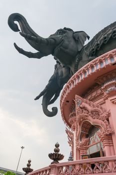 Samut Prakan, Thailand - March 27, 2016 : Statue at Erawan Museum is a museum in Samut Prakan, Thailand. It is well known for its giant three-headed elephant art display.