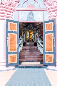 Samut Prakan, Thailand - March 27, 2016 : Guanyin statue at Erawan Museum is a museum in Samut Prakan, Thailand. It is well known for its giant three-headed elephant art display.