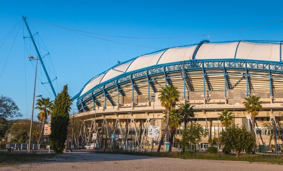 Faro, Portugal - May 4, 2018: Architectural detail of the Algarve football stadium in southern Portugal. With 30,335 seats, it was built for Euro 2004