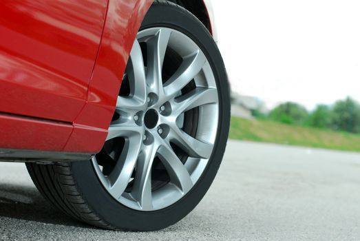 Wheel on a red sports car