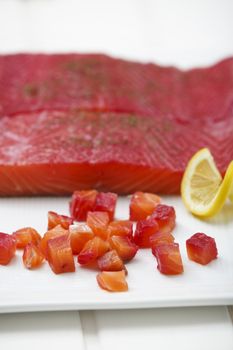 Marinated salmon with lemon.