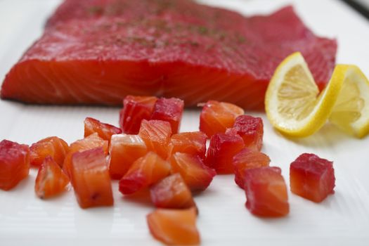 Marinated salmon with lemon.