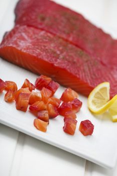 Marinated salmon with lemon.