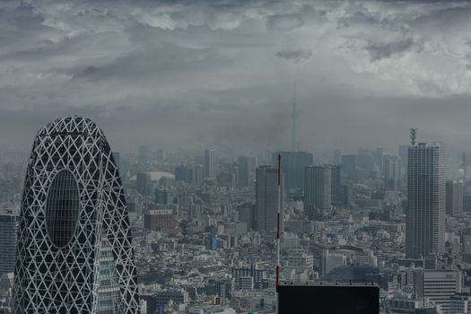 Fantastic view of the skyline of Tokyo, Japan with a dramatic look.