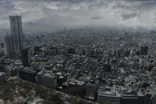 Fantastic view of the skyline of Tokyo, Japan with a dramatic look.