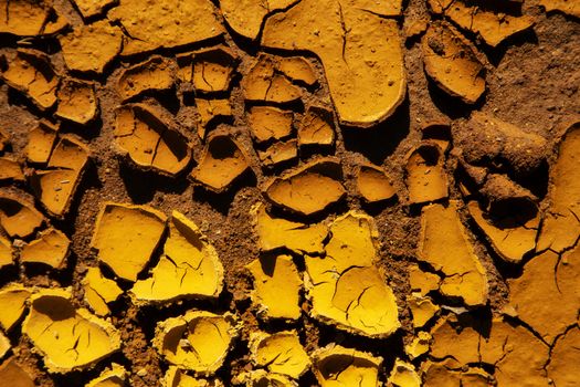 Yellow dried mud in rio Tinto, Huelva.