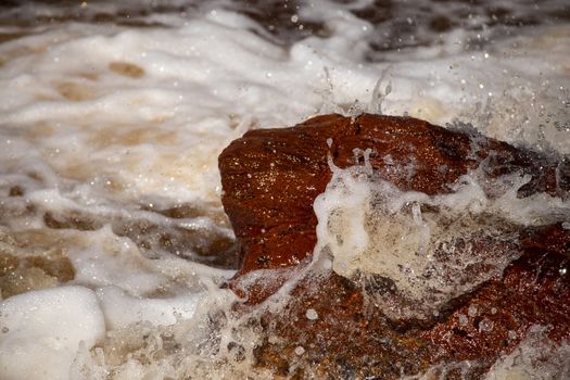 Beautiful landscape in Huelva, Rio Tinto, small cascade with water flowing