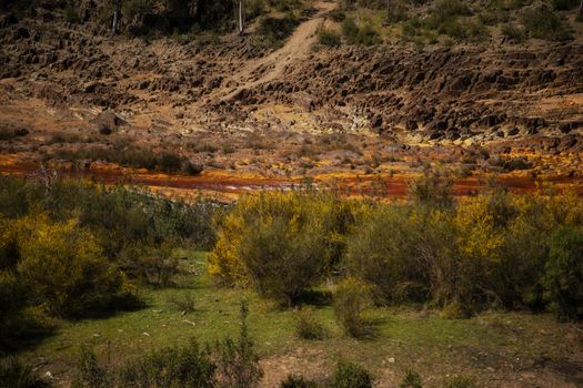 Beautiful landscape in Rio Tinto with forest at background.