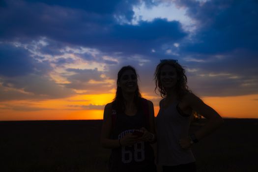 Two friends having fun at the lavender fest in Guadalajara.