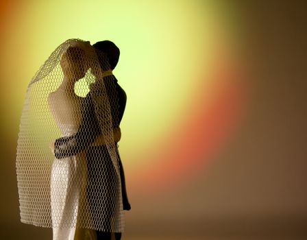 Newlyweds embraced bride and groom