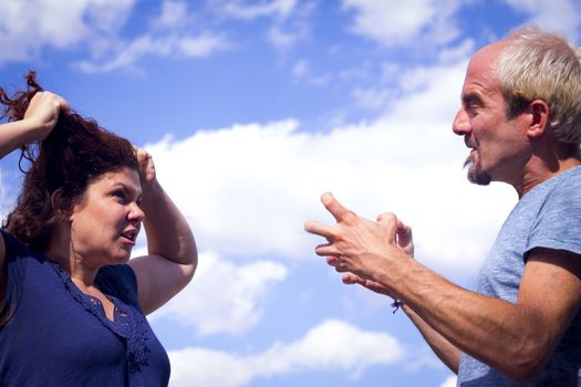 Couple in negative attitude angry transmitting emotional tension