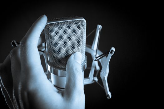 Microphone in sound recording studio
