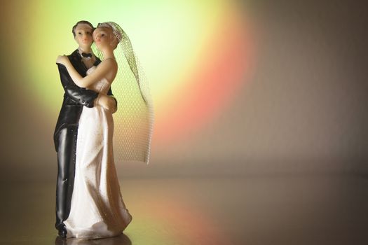 Newlyweds embraced bride and groom