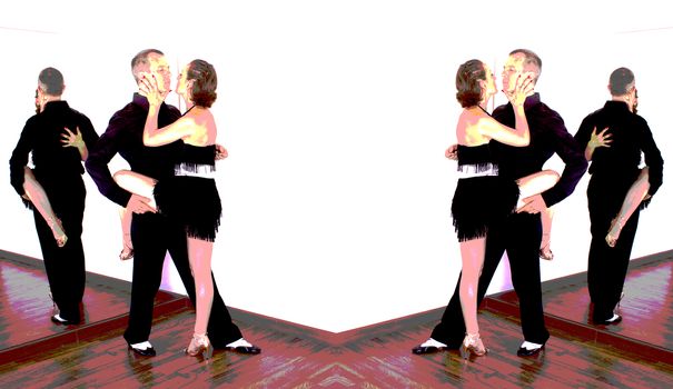 Couple of dancers with attractive latin costumes dancing salsa and different latin caribbean rhythms