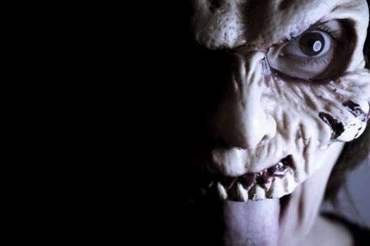 Portrait of a zombie woman at halloween party