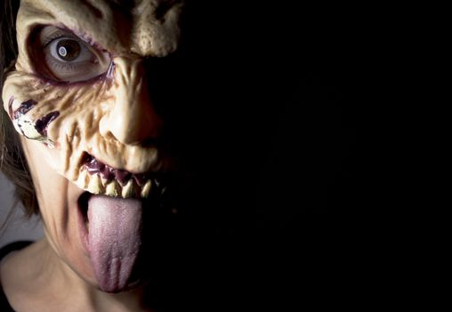 Portrait of a zombie woman at halloween party