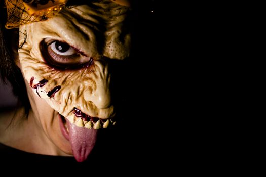Portrait of a zombie woman at halloween party