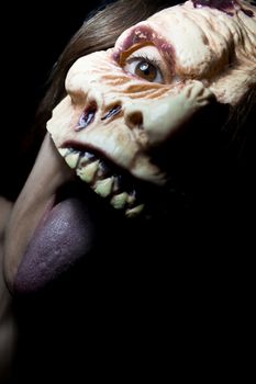 Portrait of a zombie woman at halloween party