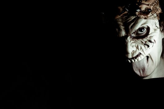 Portrait of a zombie woman at halloween party