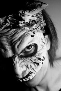 Portrait of a zombie woman at halloween party