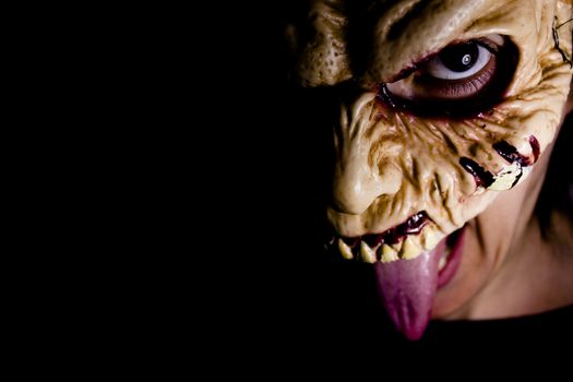 Portrait of a zombie woman at halloween party