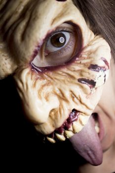 Portrait of a zombie woman at halloween party