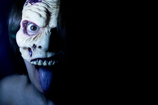 Portrait of a zombie woman at halloween party