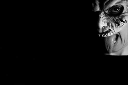 Portrait of a zombie woman at halloween party