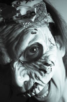 Portrait of a zombie woman at halloween party