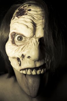 Portrait of a zombie woman at halloween party
