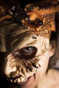 Portrait of a zombie woman at halloween party