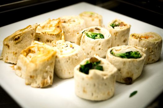 Mexican tacos rolls with vegetables. No people