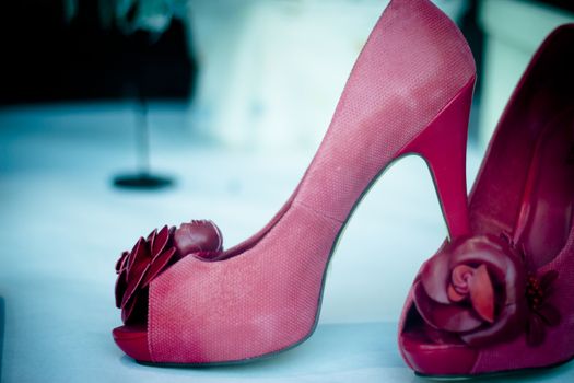 Red shoes with high heels for women