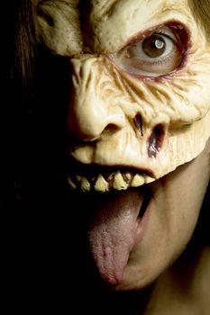 Portrait of a zombie woman at halloween party