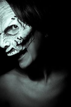 Portrait of a zombie woman at halloween party