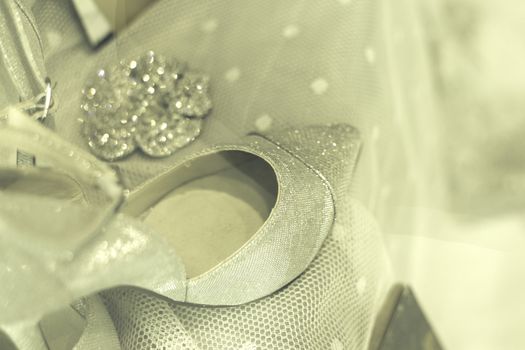 Generic white bridal shoes. No people