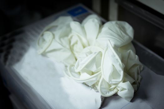 White latex gloves for hospital use. No people
