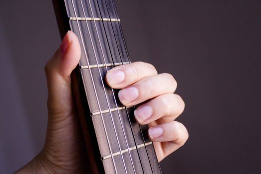 Part of musical instrument with strings. Spanish guitar