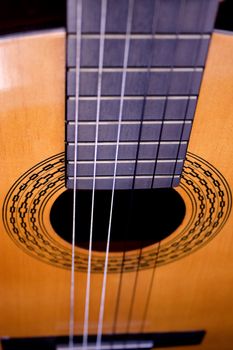 Part of musical instrument with strings. Spanish guitar