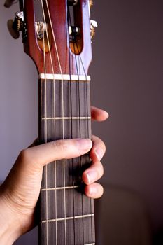 Part of musical instrument with strings. Spanish guitar
