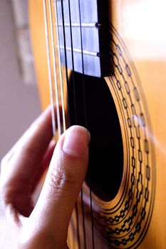Part of musical instrument with strings. Spanish guitar