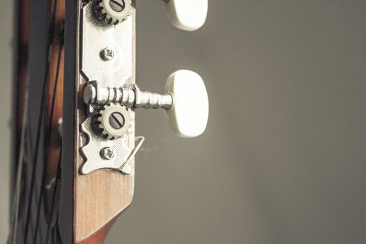 Part of musical instrument with strings. Spanish guitar
