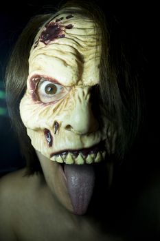 Portrait of a zombie woman at halloween party