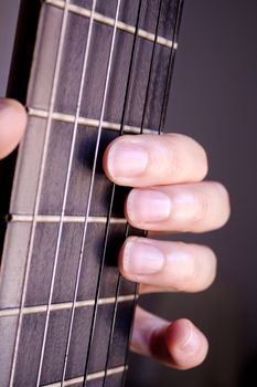 Part of musical instrument with strings. Spanish guitar