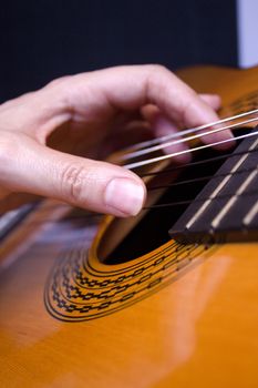 Part of musical instrument with strings. Spanish guitar
