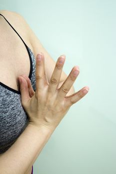 Womans hands practicing yoga and meditation positions.Mudras.