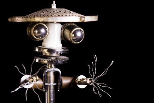 Modern sculpture made with recycled materials.  Similar to human emotions and gestures.